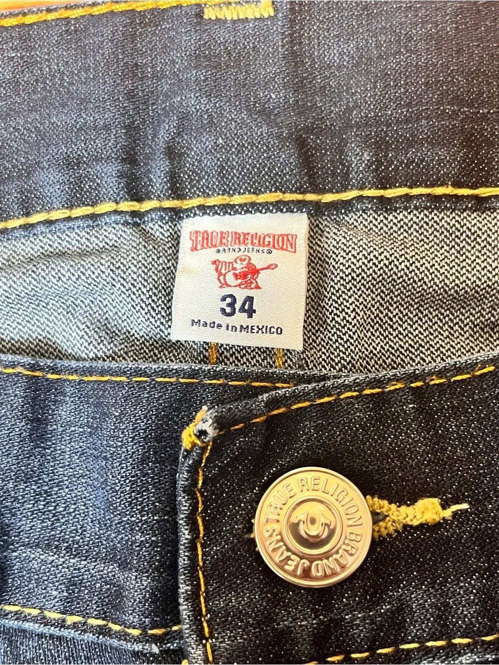 True Religion Jeans Dark Wash Contrast Stitch Flap Pocket Size 34
